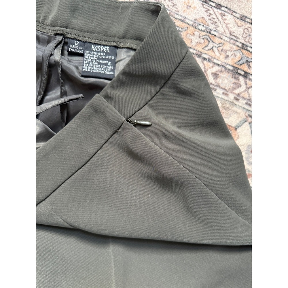 Kasper Olive Green Sleeveless Top and Trousers Pant Suit Set Size 12 Minimalist - Picture 13 of 14